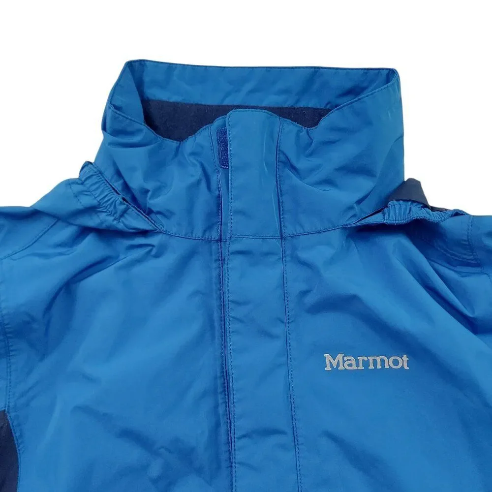 Marmot Jacket Kids Small Blue Softshell Hooded Full Zip Snap Outdoor Travel